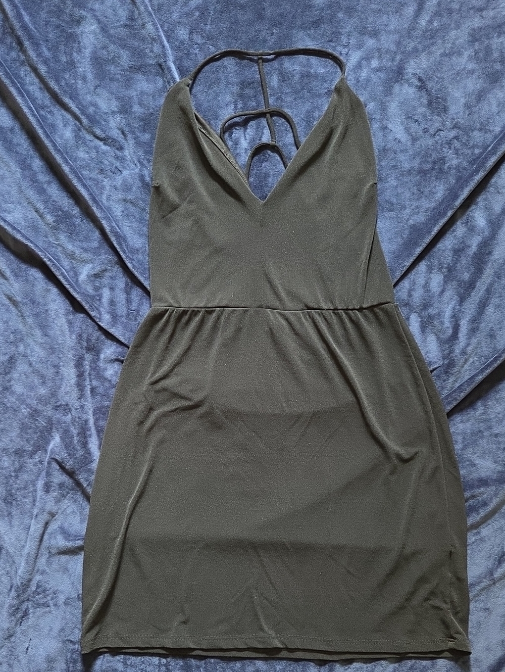 Black Halter Strappy V-Neck Dress